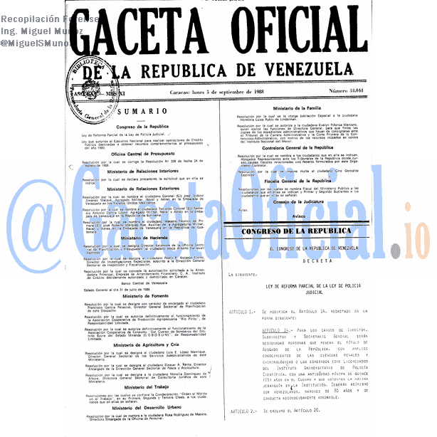Gaceta Oficial 34044 del 5 Septiembre 1988