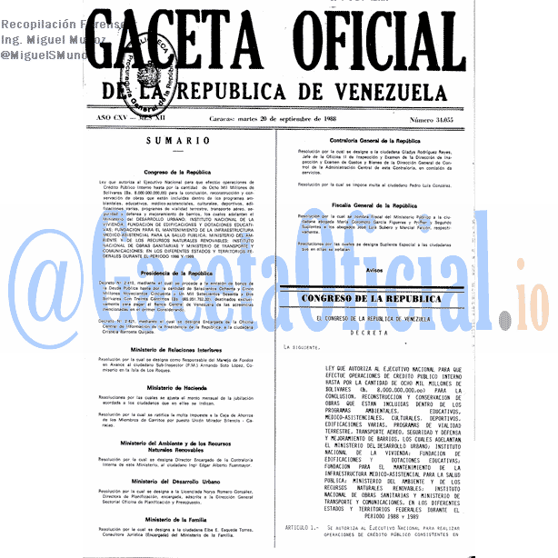 Gaceta Oficial 34055 del 20 Septiembre 1988