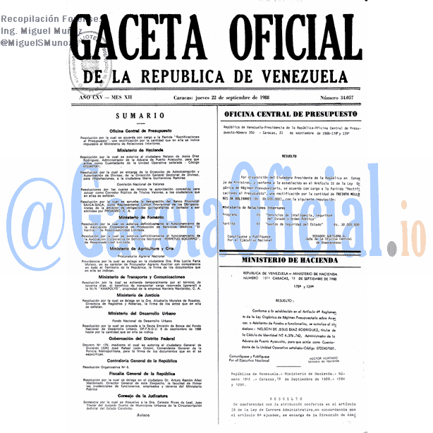 Gaceta Oficial 34057 del 22 Septiembre 1988