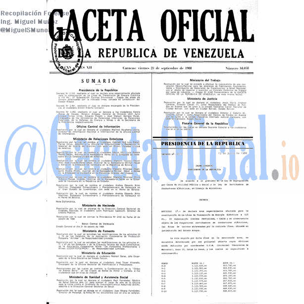 Gaceta Oficial 34058 del 23 Septiembre 1988