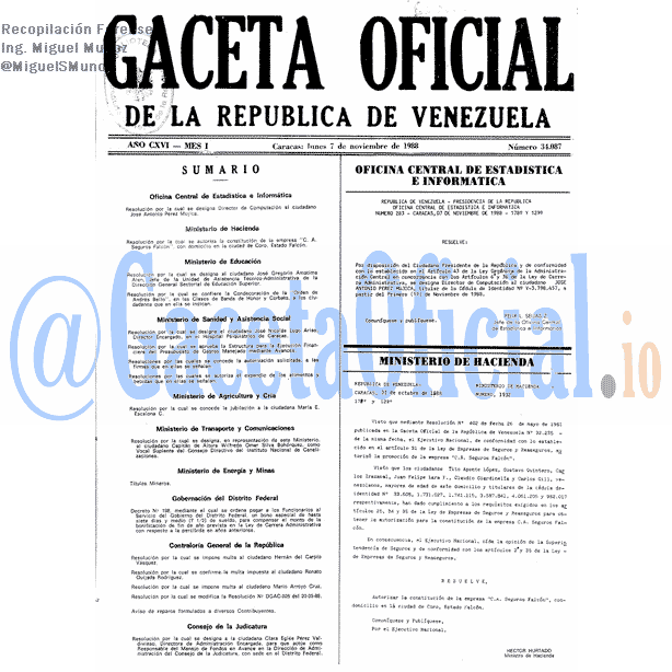 Gaceta Oficial 34087 del 7 Noviembre 1988