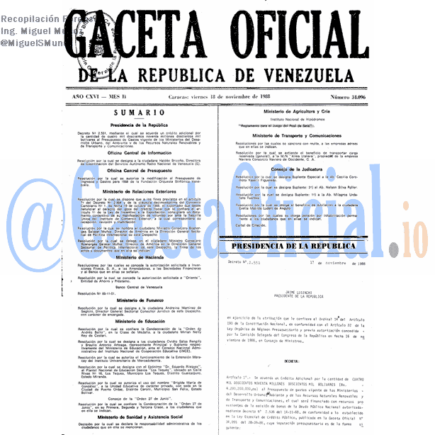 Gaceta Oficial 34096 del 18 Noviembre 1988