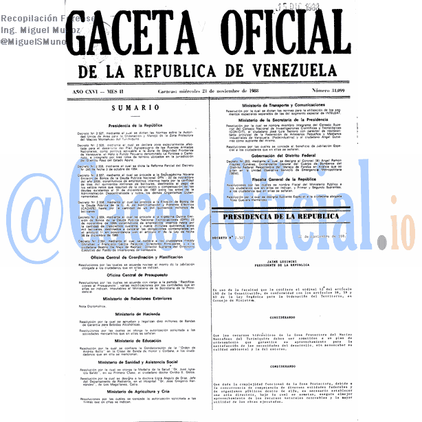 Gaceta Oficial 34099 del 23 Noviembre 1988