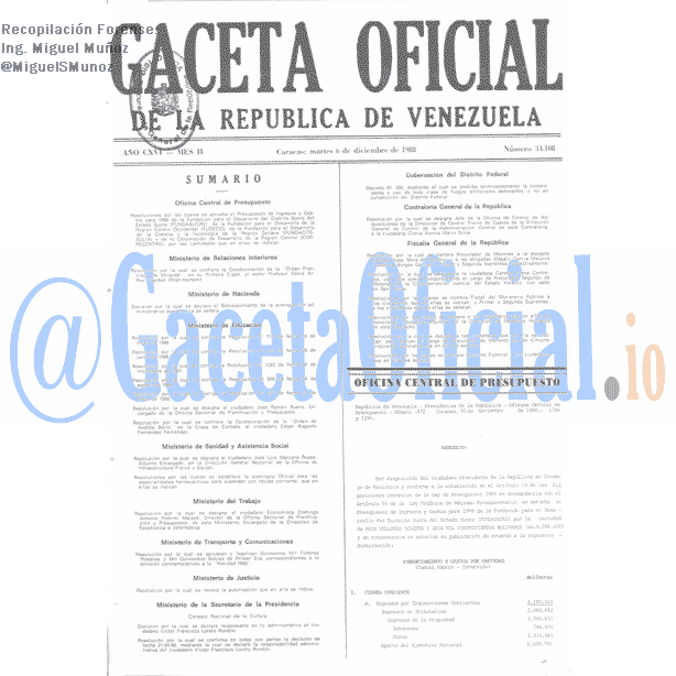 Gaceta Oficial 34108 del 6 Diciembre 1988