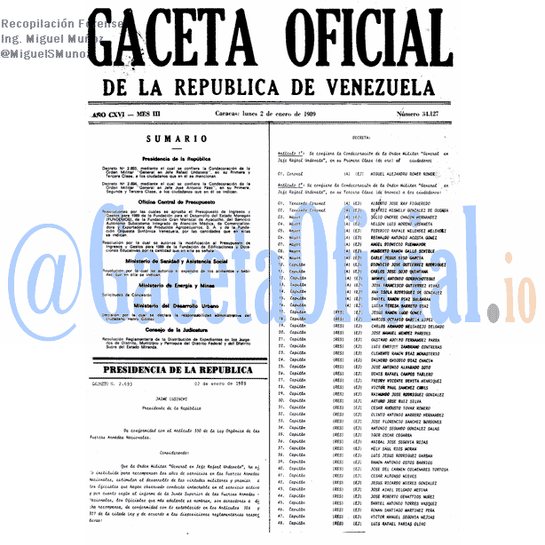 Gaceta Oficial 34127 del 2 Enero 1989
