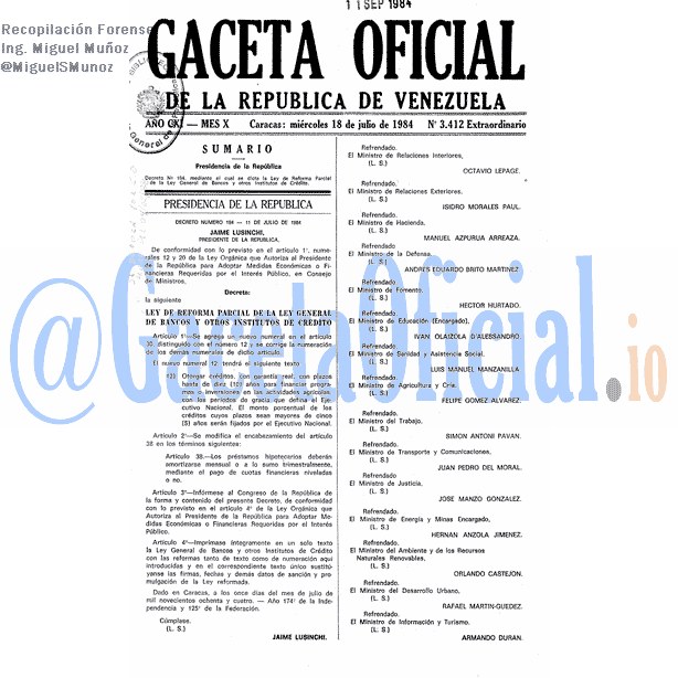 Gaceta Oficial 3412 del 18 Julio 1984