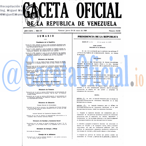 Gaceta Oficial 34145 del 26 Enero 1989