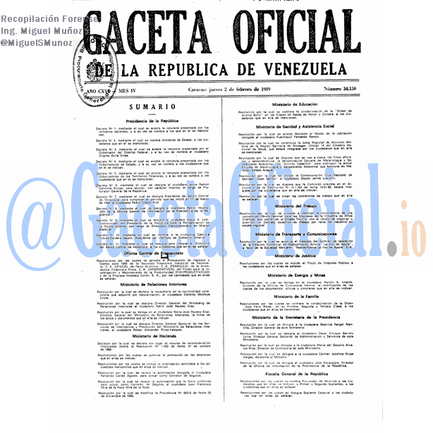 Gaceta Oficial 34150 del 2 Febrero 1989