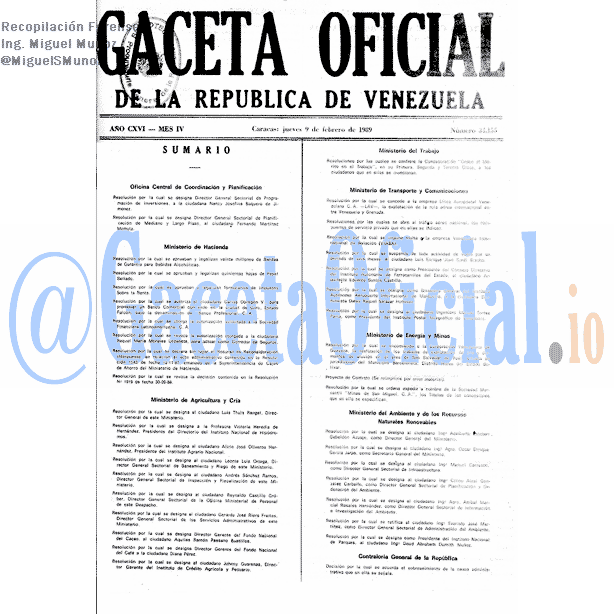 Gaceta Oficial 34155 del 9 Febrero 1989