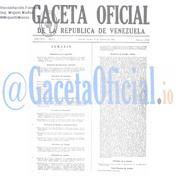 Gaceta Oficial 34161 del 17 Febrero 1989