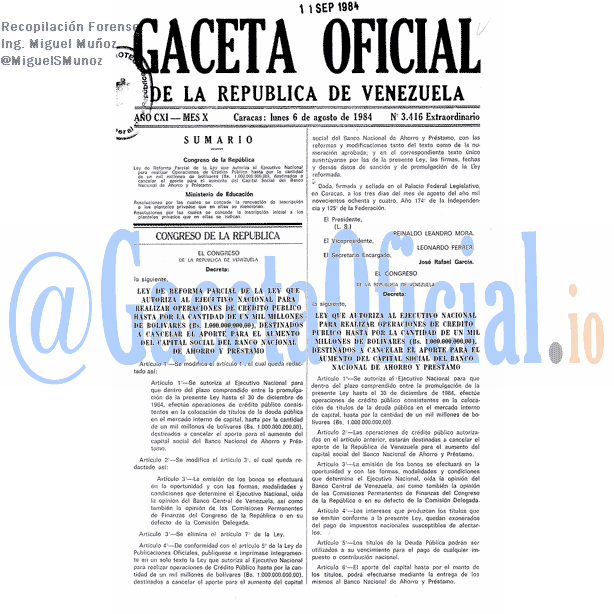 Gaceta Oficial 3416 del 6 Agosto 1984