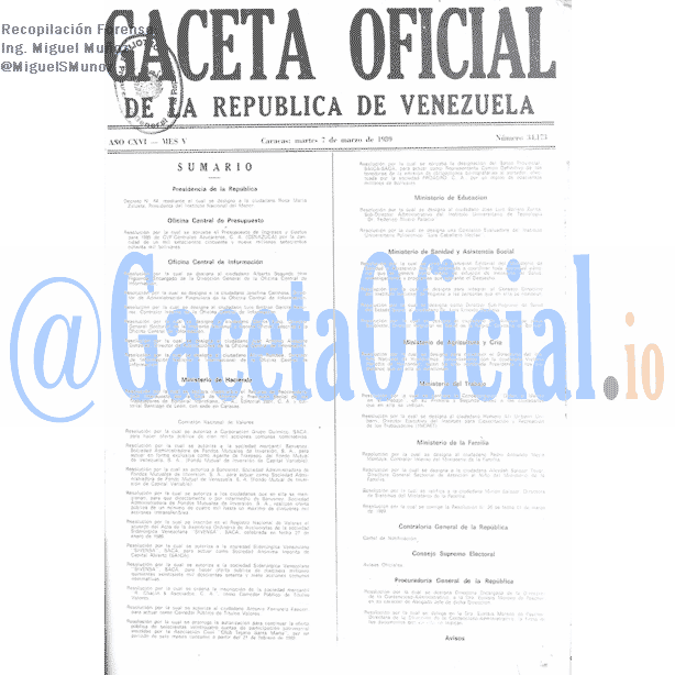 Gaceta Oficial 34173 del 7 Marzo 1989