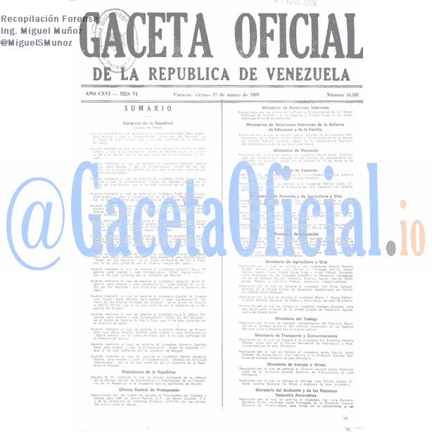 Gaceta Oficial 34181 del 17 Marzo 1989