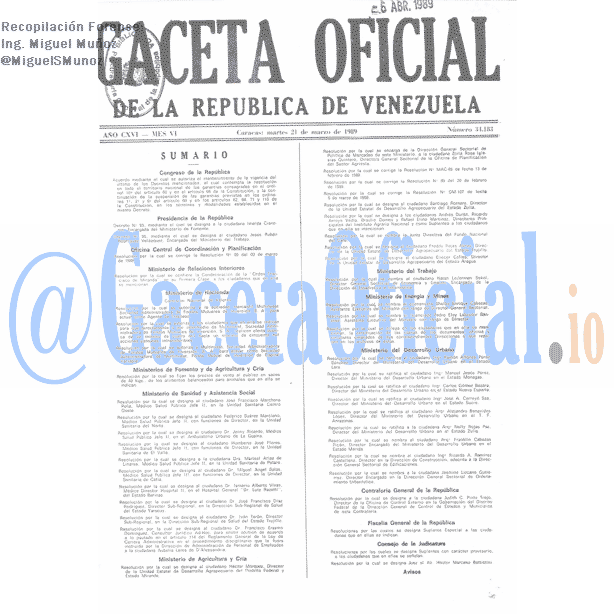 Gaceta Oficial 34183 del 21 Marzo 1989