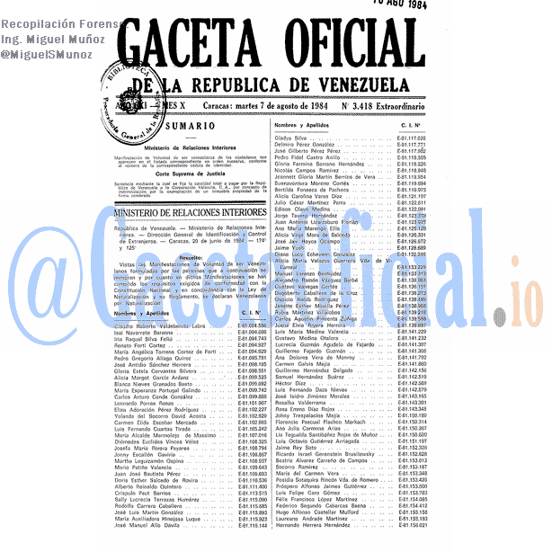 Gaceta Oficial 3418 del 7 Agosto 1984
