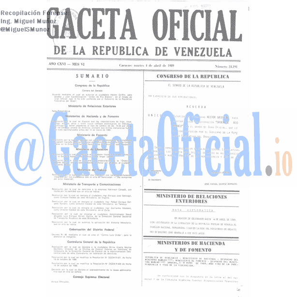 Gaceta Oficial 34191 del 4 Abril 1989