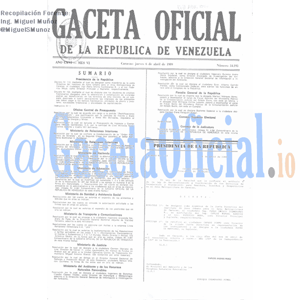 Gaceta Oficial 34193 del 6 Abril 1989