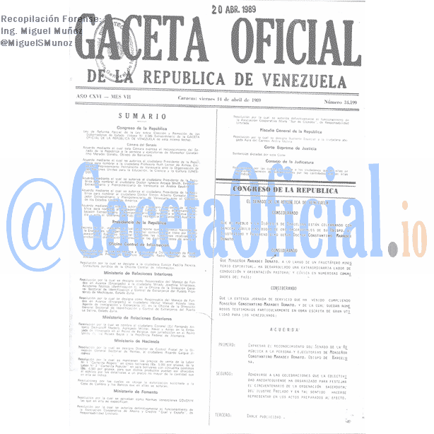 Gaceta Oficial 34199 del 14 Abril 1989