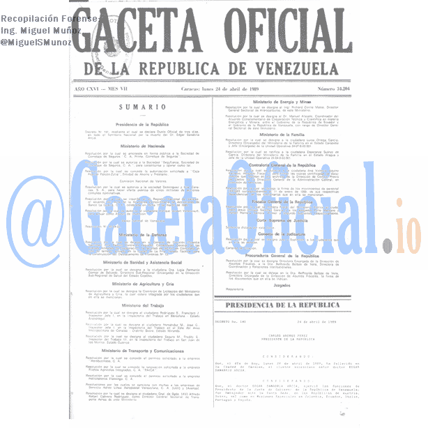 Gaceta Oficial 34204 del 24 Abril 1989
