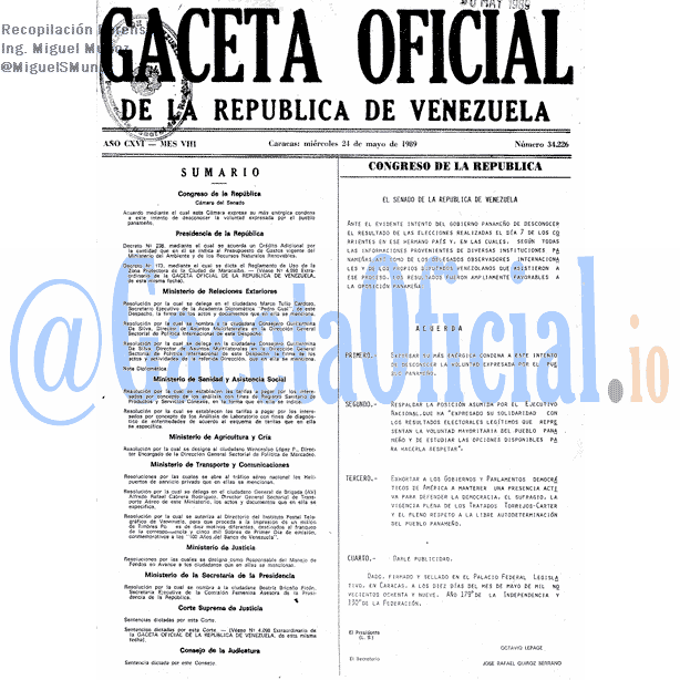 Gaceta Oficial 34226 del 24 Mayo 1989