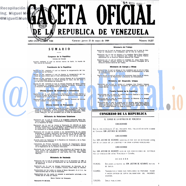 Gaceta Oficial 34227 del 25 Mayo 1989