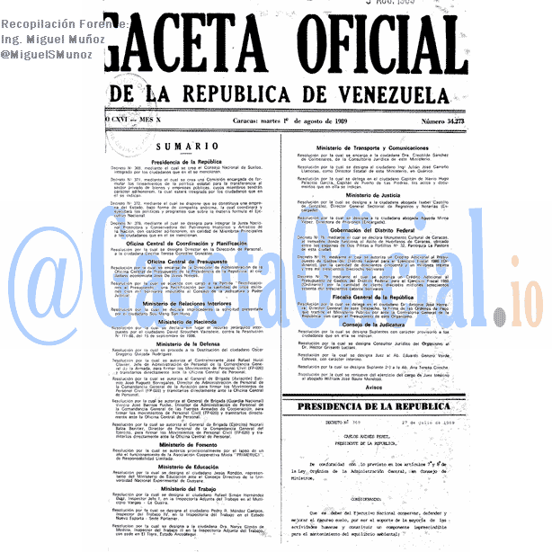 Gaceta Oficial 34273 del 1 Agosto 1989