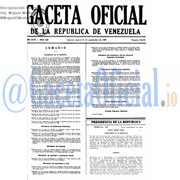 Gaceta Oficial 34310 del 21 Septiembre 1989