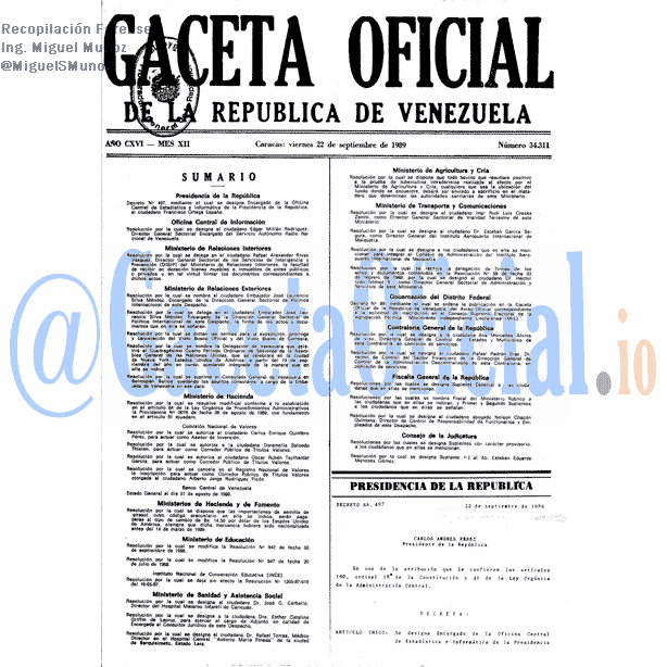 Gaceta Oficial 34311 del 22 Septiembre 1989
