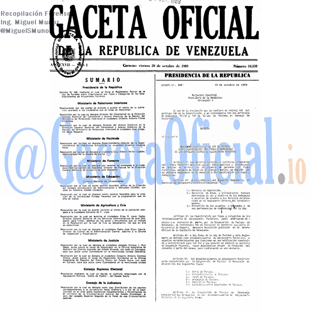 Gaceta Oficial 34330 del 20 Octubre 1989