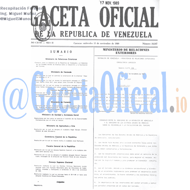 Gaceta Oficial 34347 del 15 Noviembre 1989