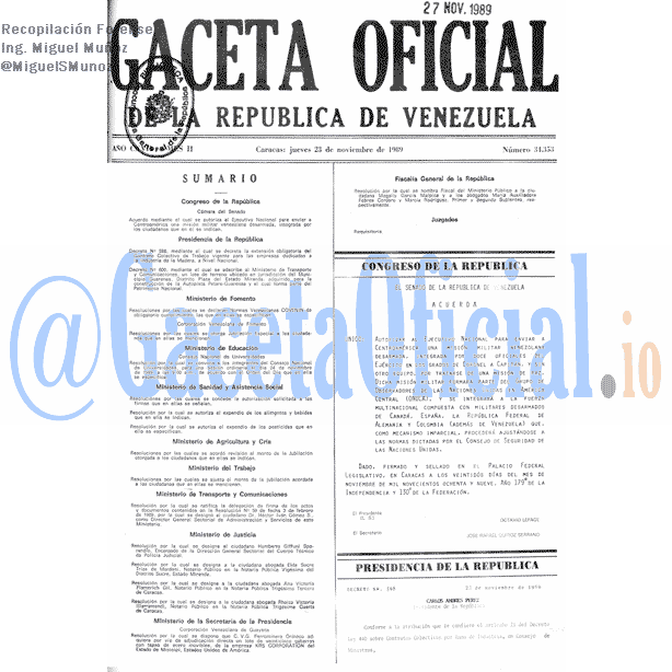 Gaceta Oficial 34353 del 23 Noviembre 1989