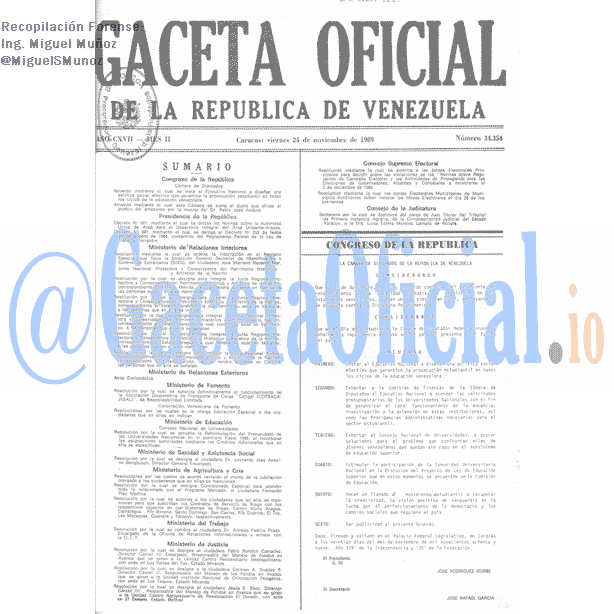 Gaceta Oficial 34354 del 24 Noviembre 1989