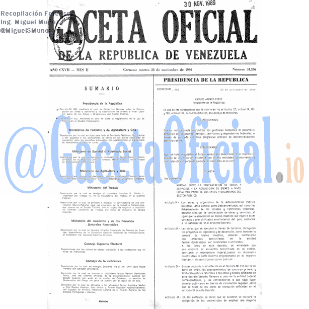 Gaceta Oficial 34356 del 28 Noviembre 1989