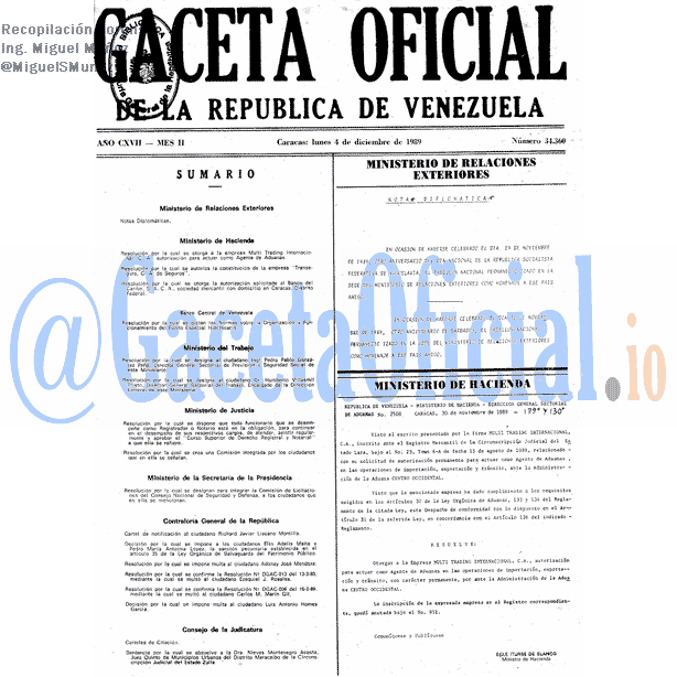Gaceta Oficial 34360 del 4 Diciembre 1989