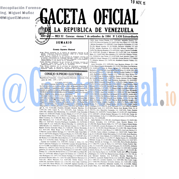 Gaceta Oficial 3436 del 7 Septiembre 1984