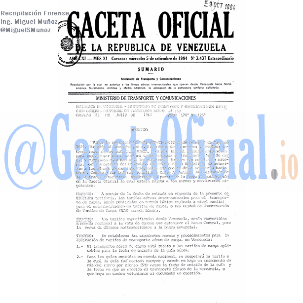 Gaceta Oficial 3437 del 5 Septiembre 1984