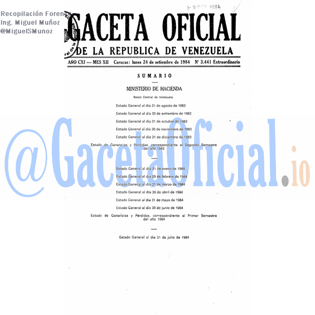 Gaceta Oficial 3441 del 24 Septiembre 1984