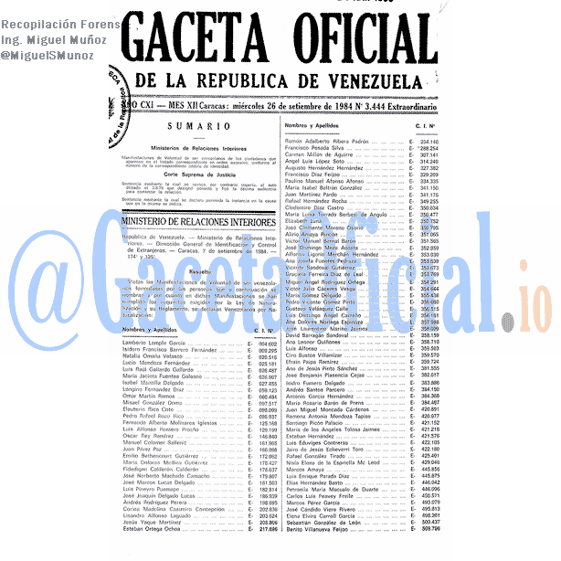 Gaceta Oficial 3444 del 26 Septiembre 1984