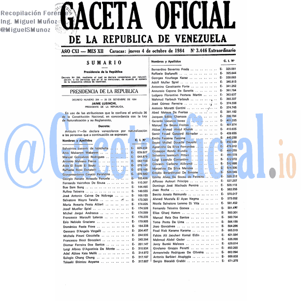 Gaceta Oficial 3446 del 4 Octubre 1984