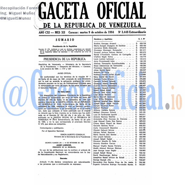 Gaceta Oficial 3448 del 9 Octubre 1984