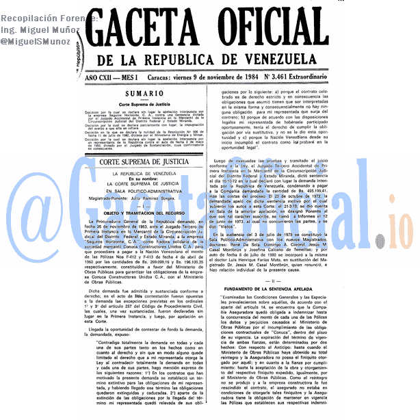 Gaceta Oficial 3461 del 9 Noviembre 1984