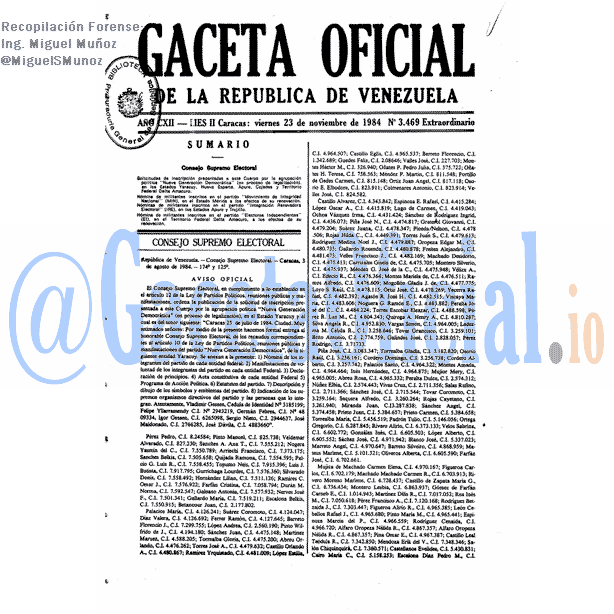 Gaceta Oficial 3469 del 23 Noviembre 1984
