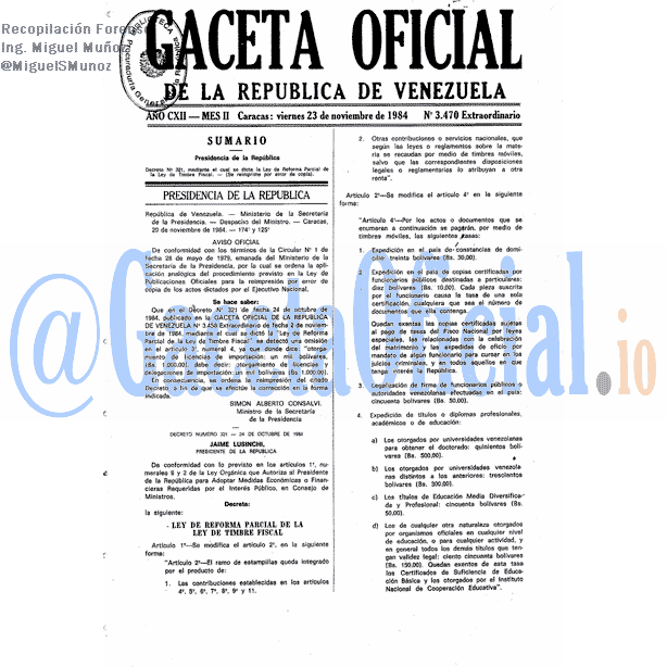 Gaceta Oficial 3470 del 23 Noviembre 1984