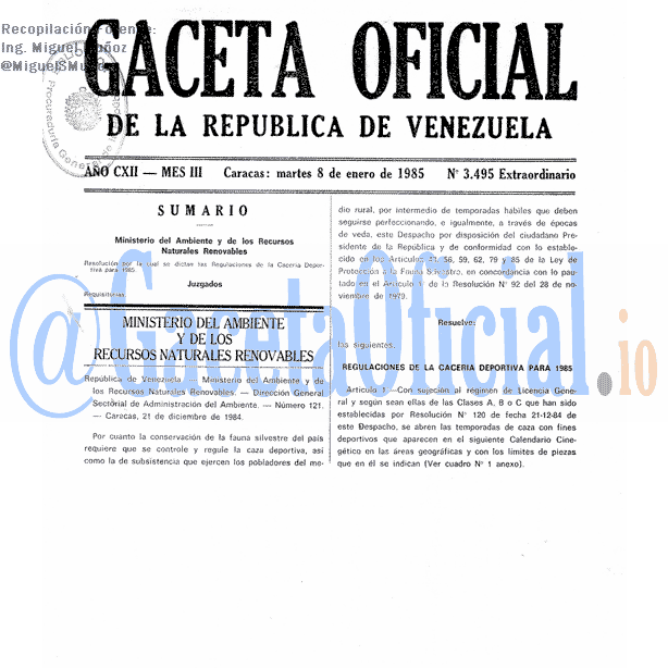 Gaceta Oficial 3495 del 8 Enero 1985