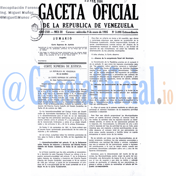 Gaceta Oficial 3498 del 9 Enero 1985