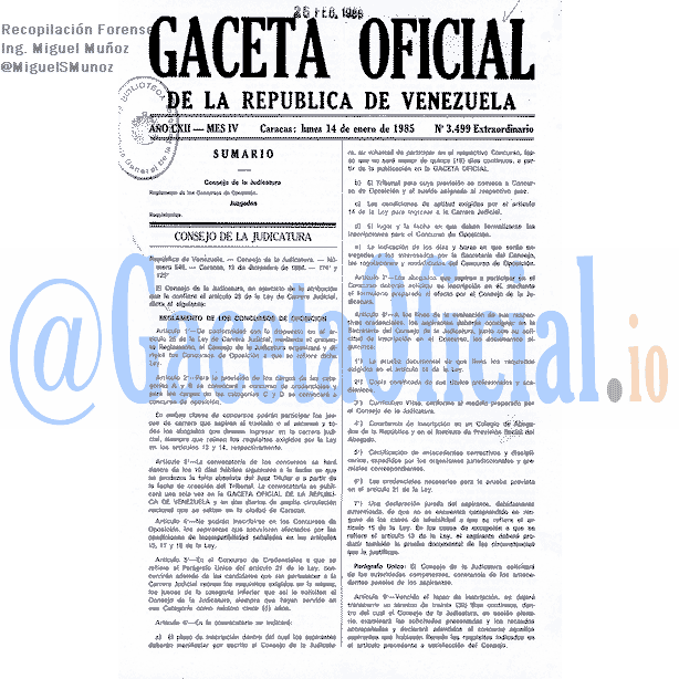 Gaceta Oficial 3499 del 14 Enero 1985