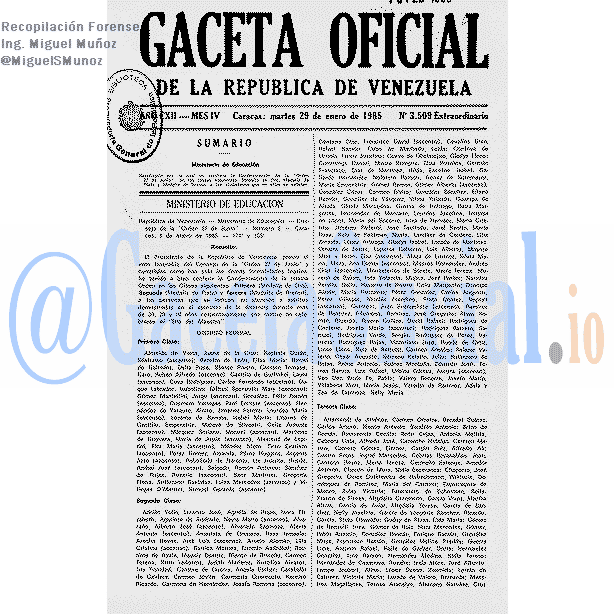 Gaceta Oficial 3509 del 29 Enero 1985