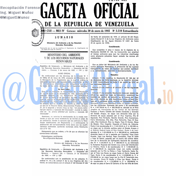 Gaceta Oficial 3510 del 30 Enero 1985