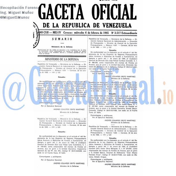 Gaceta Oficial 3517 del 6 Febrero 1985
