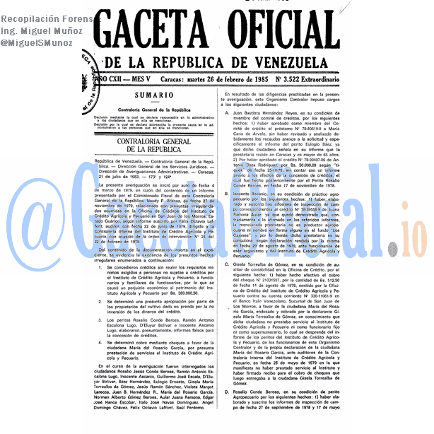 Gaceta Oficial 3522 del 26 Febrero 1985